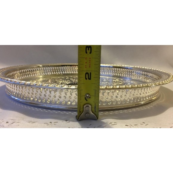 Vintage WM Rogers Silver Plate Serving 12 3/8" Round Tray Braided Rope Edge 671 - Picture 7 of 7